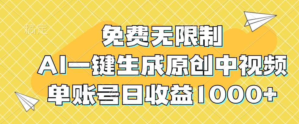 免费无限制，AI一键生成原创中视频，单账号日收益1000+-网创源码