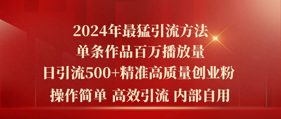 2024年最猛暴力引流方法,单条作品百万播放 单日引流500+高质量精准创业粉-网创源码