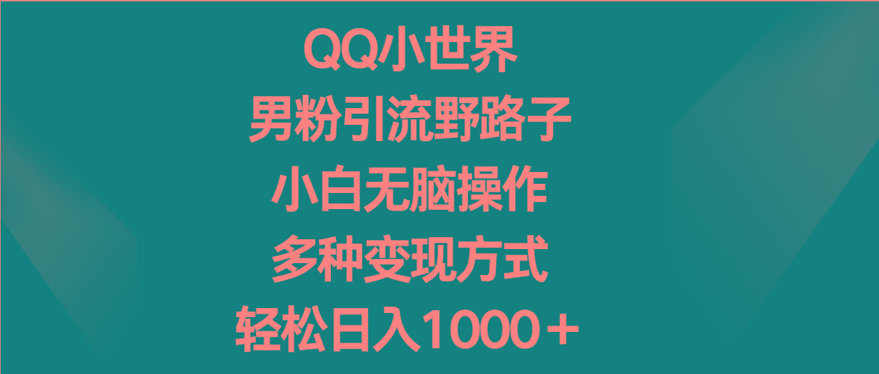 QQ小世界男粉引流野路子,小白无脑操作,多种变现方式轻松日入1000+-网创源码