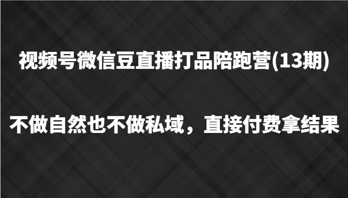 视频号微信豆直播打品陪跑(13期)，不做不自然流不做私域，直接付费拿结果-网创源码