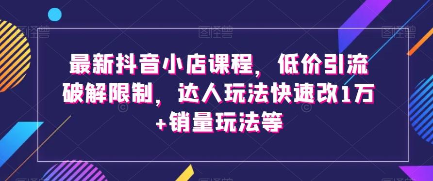 最新抖音小店课程，低价引流破解限制，达人玩法快速改1万+销量玩法等-网创源码