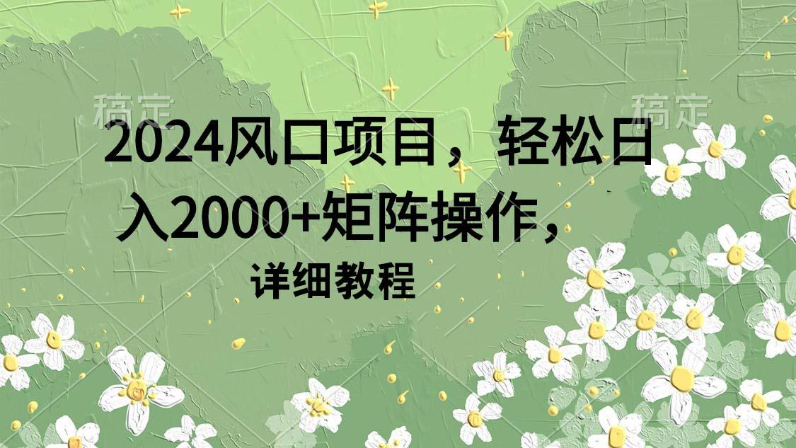 (9652期)2024风口项目，轻松日入2000+矩阵操作，详细教程-网创源码