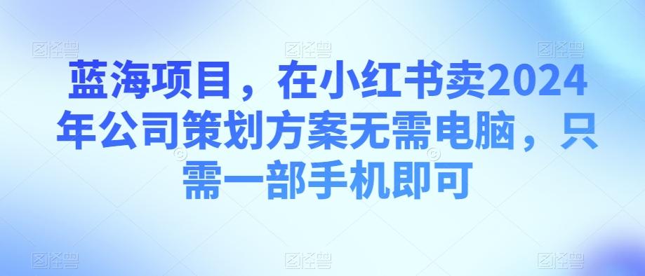 蓝海项目，在小红书卖2024年公司策划方案无需电脑，只需一部手机即可-网创源码