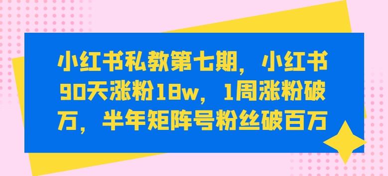 小红书私教第七期，小红书90天涨粉18w，1周涨粉破万，半年矩阵号粉丝破百万-网创源码