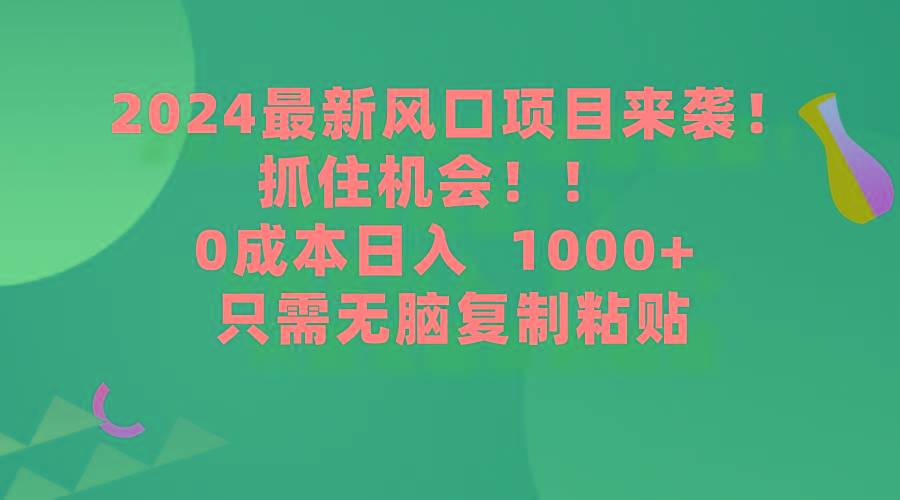 (9899期)2024最新风口项目来袭，抓住机会，0成本一部手机日入1000+，只需无脑复…-网创源码