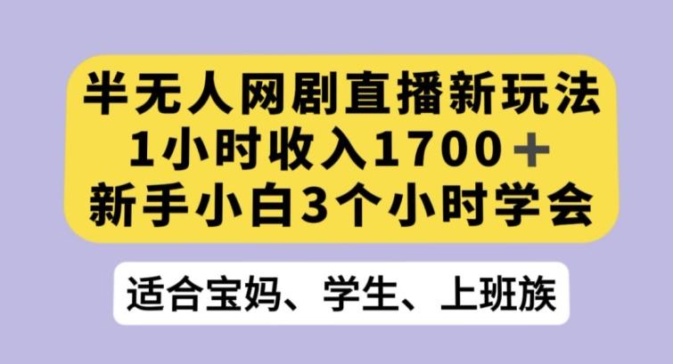 半无人网剧直播新玩法，1小时收入1700+，新手小白3小时学会【揭秘】-网创源码