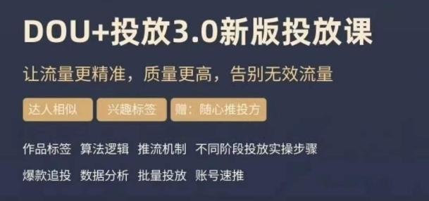 dou+豆荚投放实操课3.0新版，让流量更精准，质量更高，告别无效流量-网创源码