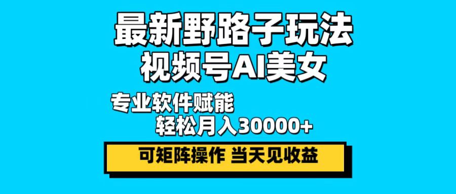 最新野路子玩法，视频号AI美女，当天见收益，轻松月入30000＋-网创源码