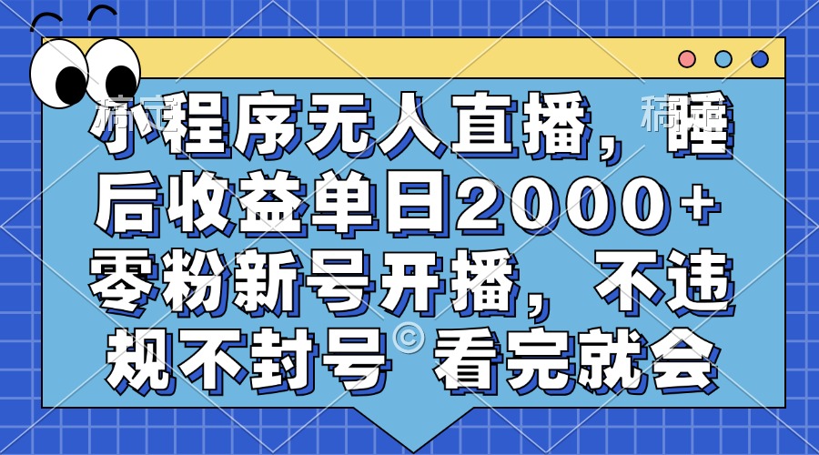 小程序无人直播，睡后收益单日2000+ 零粉新号开播，不违规不封号 看完就会-网创源码
