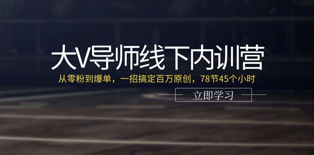 大V导师线下内训营：从零粉到爆单，一招搞定百万原创(78节45个小时)-网创源码