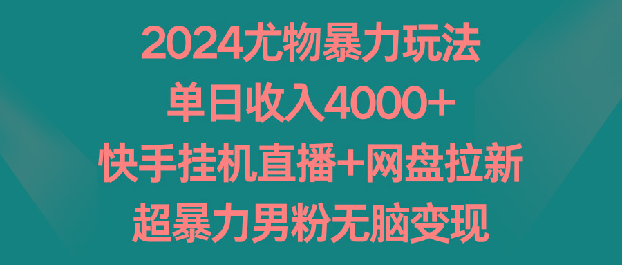 2024尤物暴力玩法 单日收入4000+快手挂机直播+网盘拉新 超暴力男粉无脑变现-网创源码