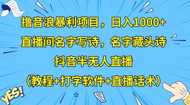 撸音浪暴利项目，日入1000+，直播间名字写诗，名字藏头诗，抖音半无人直播（教程+打字软件+直播话术）【揭秘】-网创源码