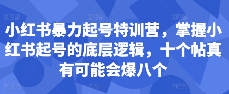 小红书暴力起号特训营，掌握小红书起号的底层逻辑，十个帖真有可能会爆八个-网创源码