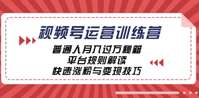 视频号运营训练营：普通人月入过万秘籍，平台规则解读，快速涨粉与变现-网创源码