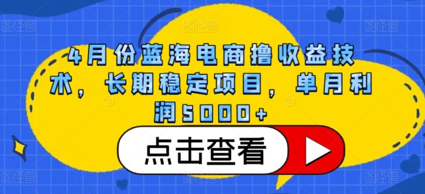4月份蓝海电商撸收益技术，长期稳定项目，单月利润5000+【揭秘】-网创源码