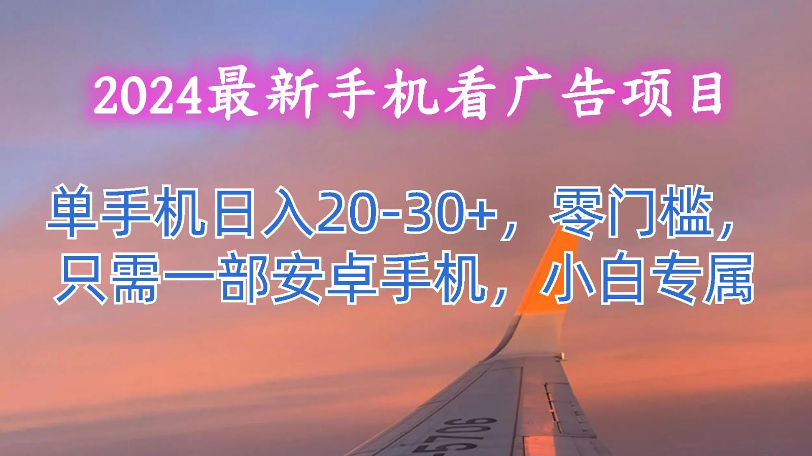 2024最新手机看广告项目,单手机日入20-30+,零门槛,只需一部安卓手机,小白专属-网创源码