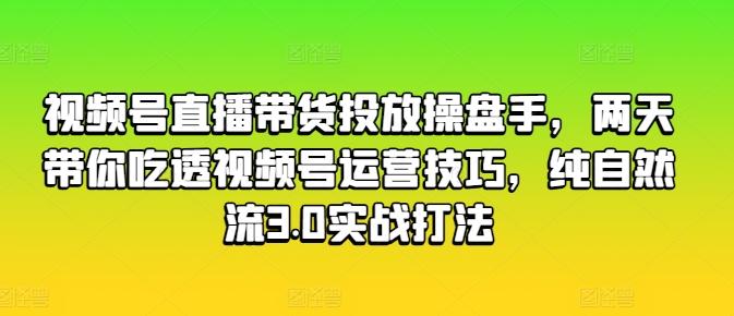 视频号直播带货投放操盘手，两天带你吃透视频号运营技巧，纯自然流3.0实战打法-网创源码