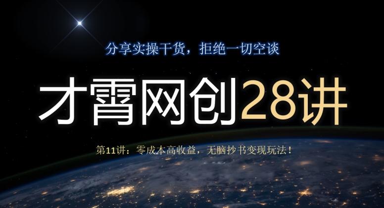 才霄网创28讲第11讲：零成本高收益，无脑抄书变现玩法！-网创源码
