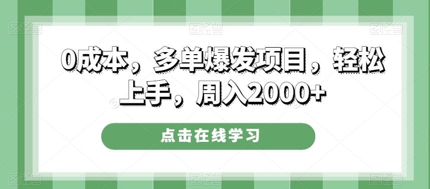 0成本，多单爆发项目，轻松上手，周入2000+-网创源码