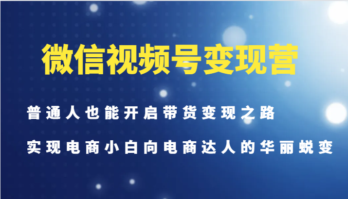 微信视频号变现营-普通人也能开启带货变现之路,实现电商小白向电商达人的华丽蜕变-网创源码