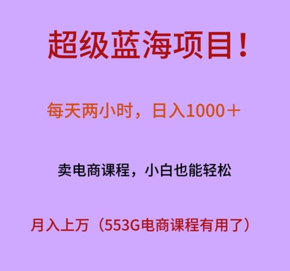 超级蓝海项目!每天两小时,日入1000+,卖电商课程,小白也能轻松,月入上万-网创源码