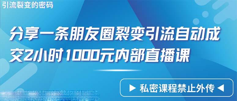 (9850期)仅靠分享一条朋友圈裂变引流自动成交2小时1000内部直播课程-网创源码