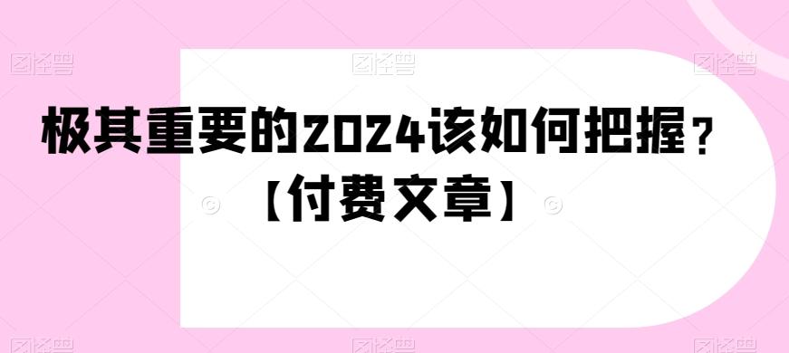 极其重要的2024该如何把握？【付费文章】-网创源码