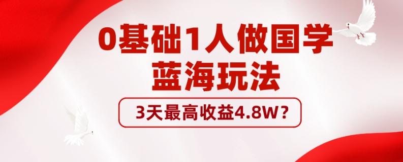 0基础1人做国学蓝海玩法，3天最高收益4.8W？-网创源码
